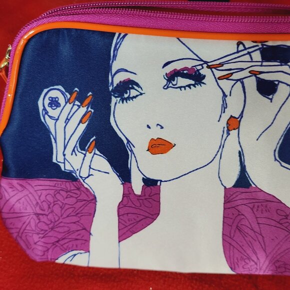 Estee Lauder Vintage Blue Orange Lilac Poly Trimmed in Polyurethane Makeup Bag - Picture 7 of 16